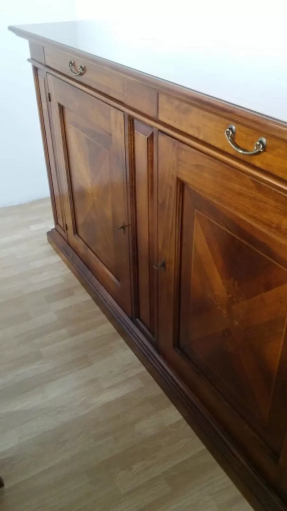 Madia credenza arte povera in legno 2 ante tinta noce l.213 p.55 h.110 (6123) - Mobili 2G