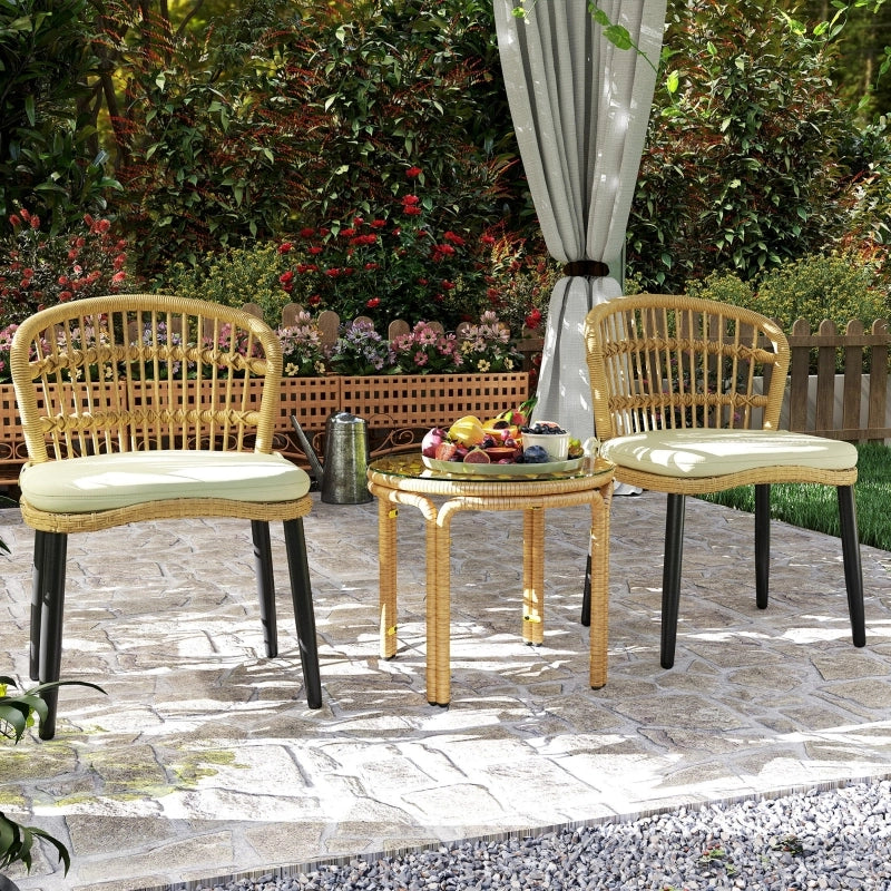 Tavolino da Caff¨¨ Rotondo in Polyrattan e Vetro ¨C MINIMAL ¨C ?50 cm, Giallo