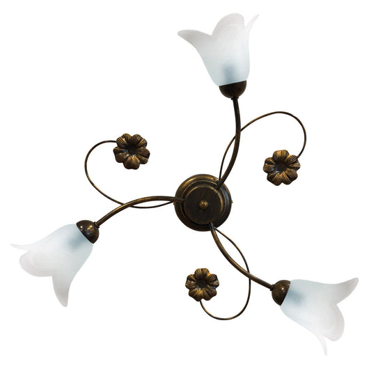 Plafoniera 3xE14 Montatura Marrone Oro Vetro Alabastro Bianco E-Energy Vera