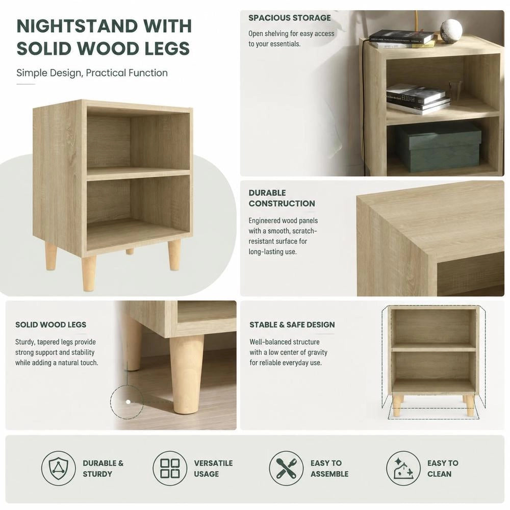 Bedside Table With Solid Wood Legs Sonoma Oak 40x30x50cm