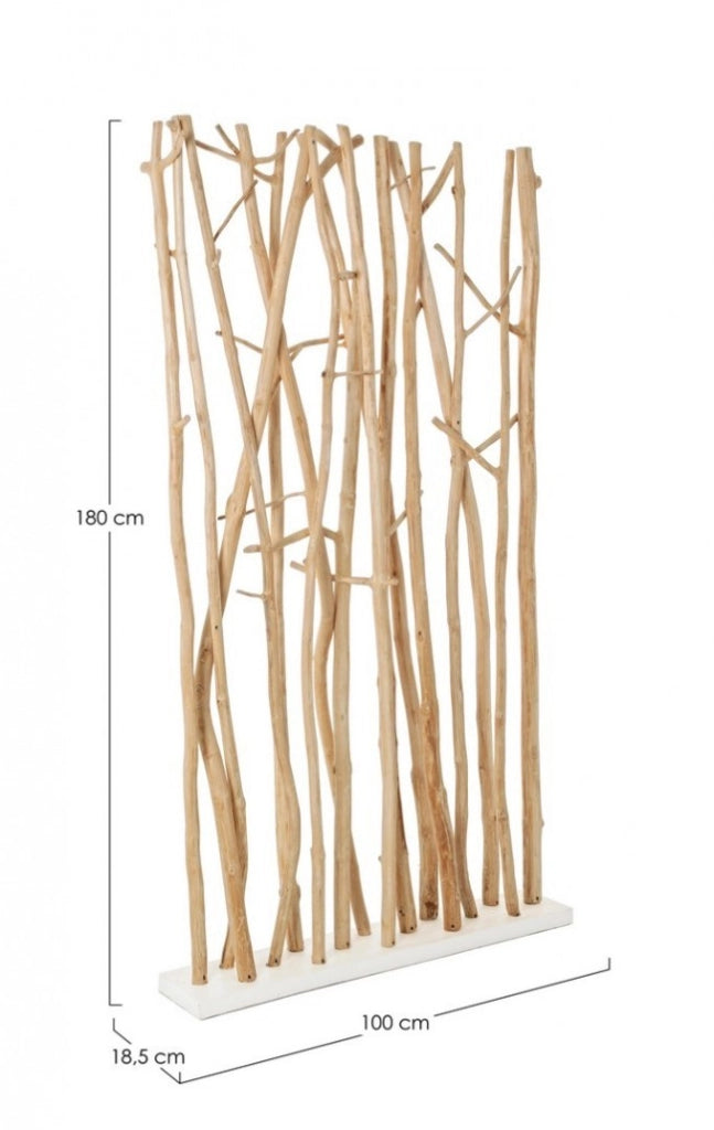 Paravento in Legno Mungur Naturale con Rami Decorativi - INGRID