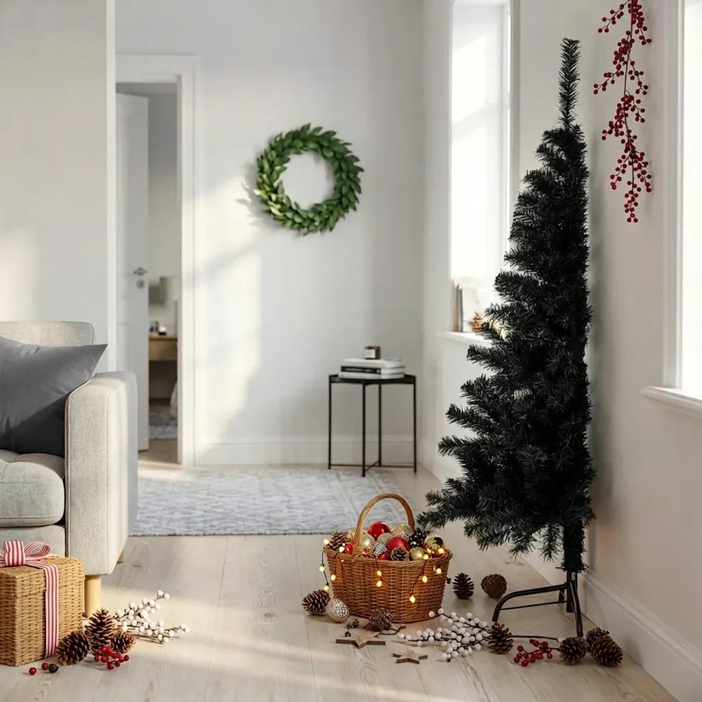 Albero di Natale Artificiale a Metà con Base Nero 150 cm PVC 344676
