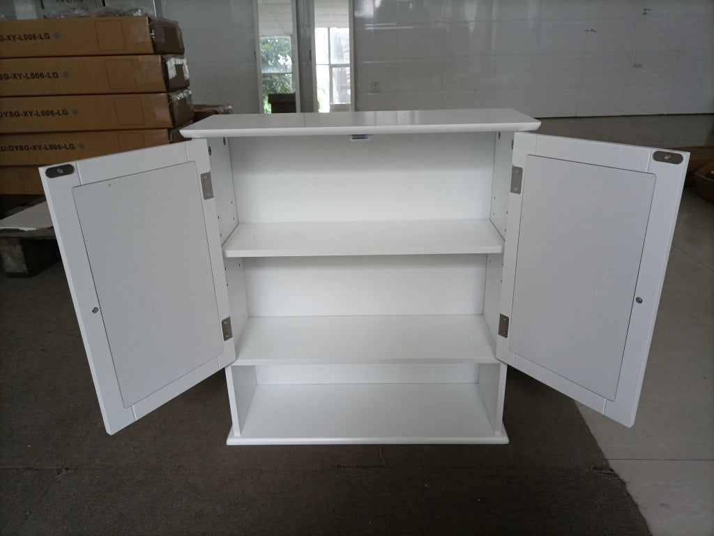 Mobiletto bagno con specchio bianco da parete, con ripiani regolabili e vano portaoggetti