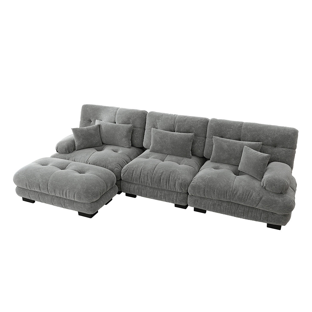 Divano angolare di lusso - Xylo - Forma L extra large, velluto costato con pouf, grigio