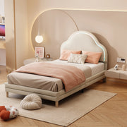 DESMIU Letto singolo 90 × 200 cm con strisce LED multicolore, testiera a nuvola, senza materasso, in velluto beige