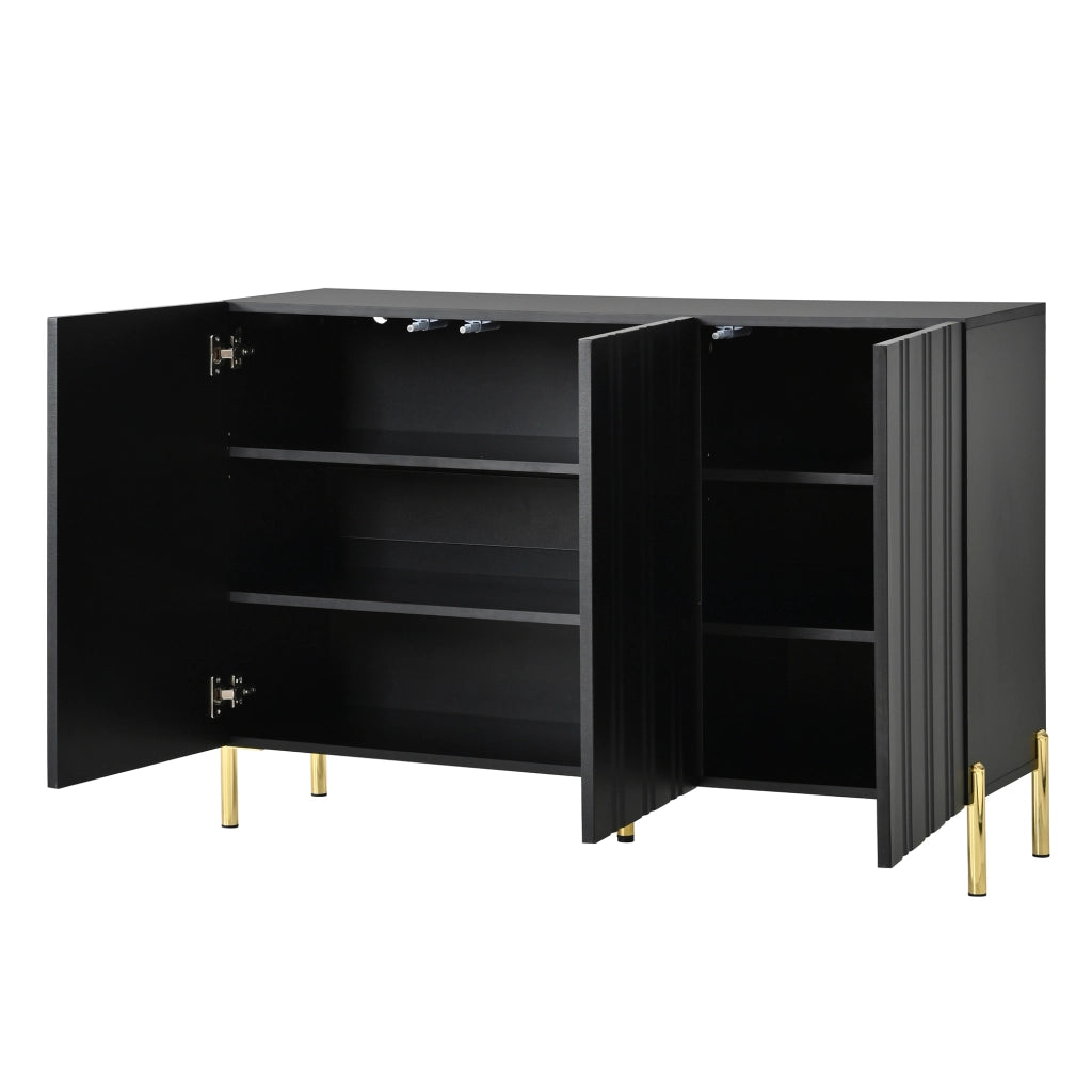 Credenza Moderna 120×35;5×80 cm con 3 Ante; Mobile Scarpiere e Sideboard in MDF/PB con Piedi Dorati
