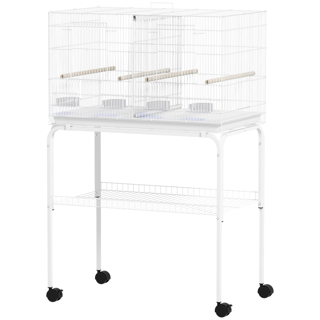 Gabbia per Uccelli con Divisorio e Vassoio Estraibile ¨C Zephmum ¨C 76x46x46 cm Bianco