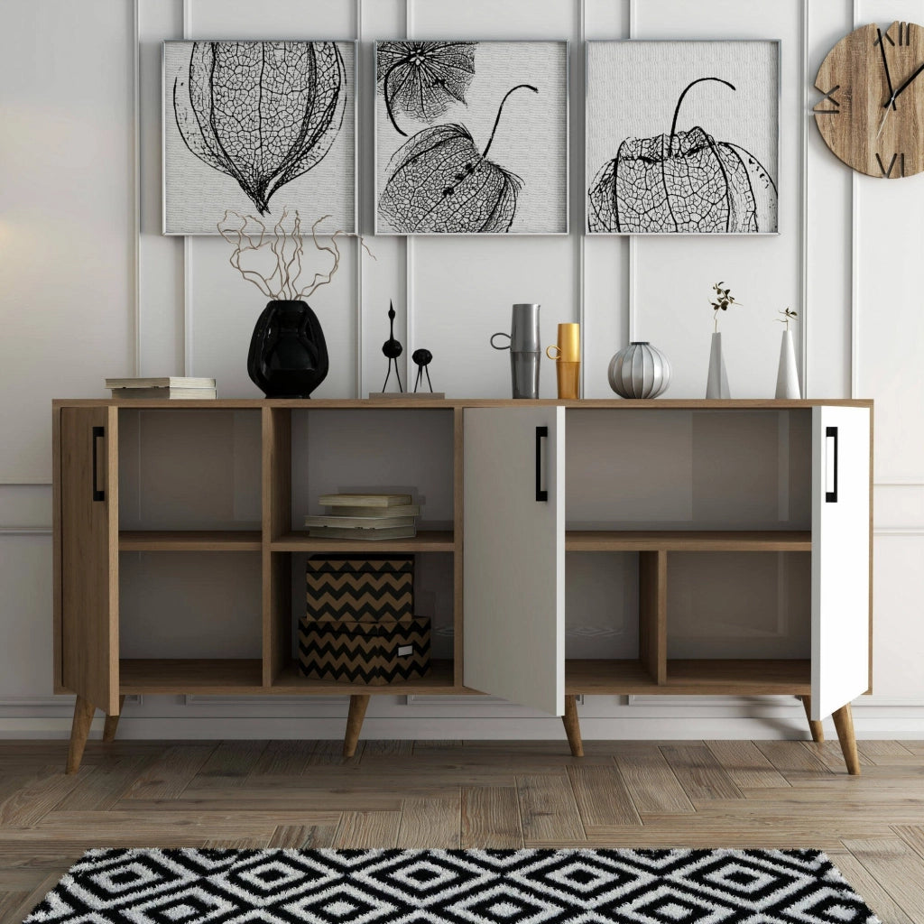 Madia Vardah, Credenza 3 Ripiani, 180x45x80h cm Marrone Quercia