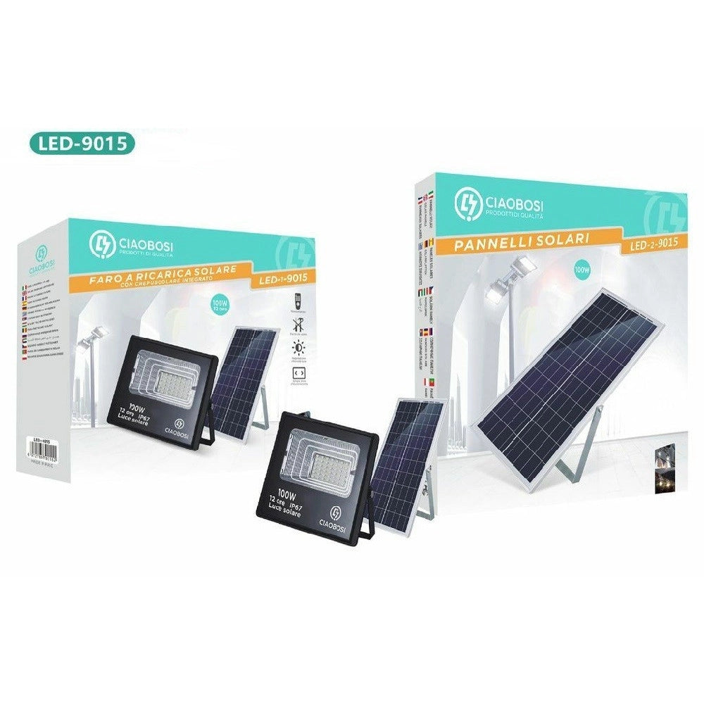 Trade Shop - Faro Faretto Led Pannello Solare Fotovoltaico 100w Con Crepuscolare Ip67 Led-9015 -