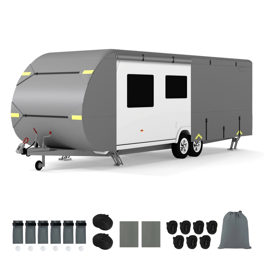 Telo copri roulotte 493 x 260 x 250 cm con toppe di riparazione, Copertura per camper impermeabile e antivento Grigio
