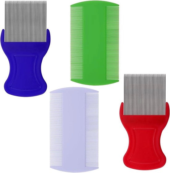 2 pettini a doppia faccia per pulci, 2 pettini per capelli con denti in metallo - anti prurito per capelli professionale, senza danni ai capelli.