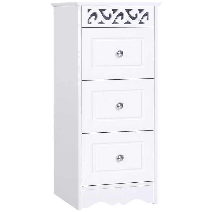 Mobiletto Bagno Cassettiera 3 Cassetti in Legno 30x30x68.5 cm  Floreare Bianco