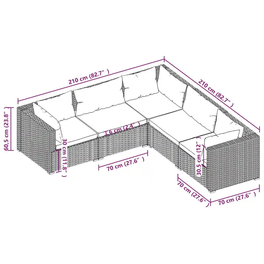 Set Divani da Giardino con Cuscini 5 pz in Polyrattan Grigio 3101701