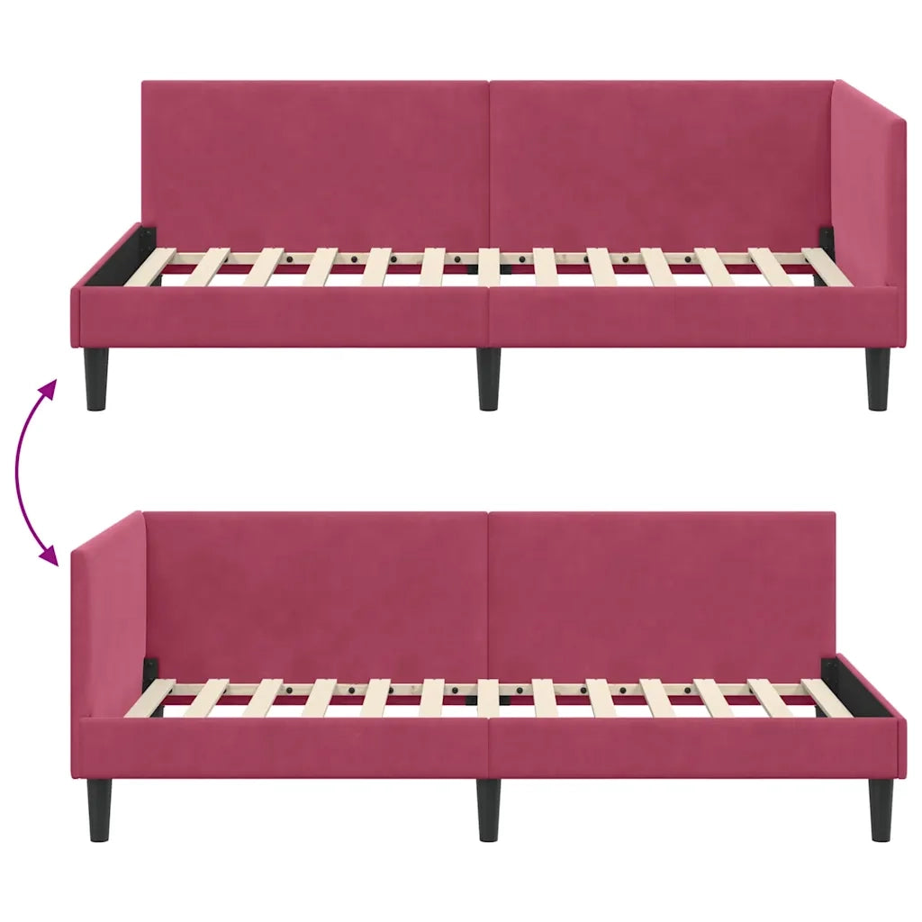 Cornice del letto ad angolo Rosso Vino 90 cm x 190 cm Velluto 42016220