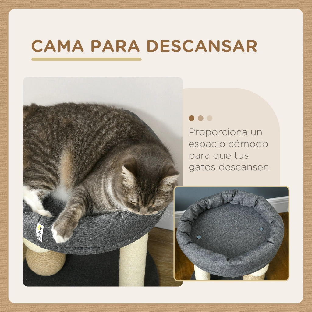 Torre per Gatti con Nido e Poste in Sisal ¨C Zephmum ¨C Grigio e Beige ?40x48 cm