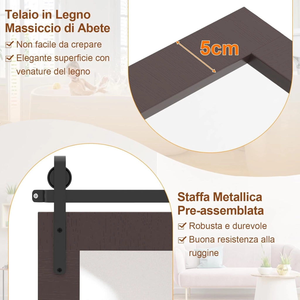 Specchio da Parete 100 x 66 cm, Specchio Rettangolare con Cornice in Legno Massiccio e Staffa in Metallo, Decorazione da Parete per Soggiorno Ingresso Bagno, Marrone (Noce)