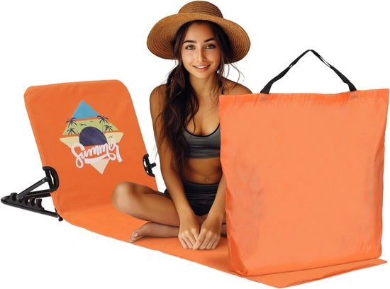 Sedile da spiaggia con schienale - Sedia da campeggio regolabile - Sedile da piscina e spiaggia - Sedia da giardino pieghevole - Leggera - 1,7 kg - Arancione