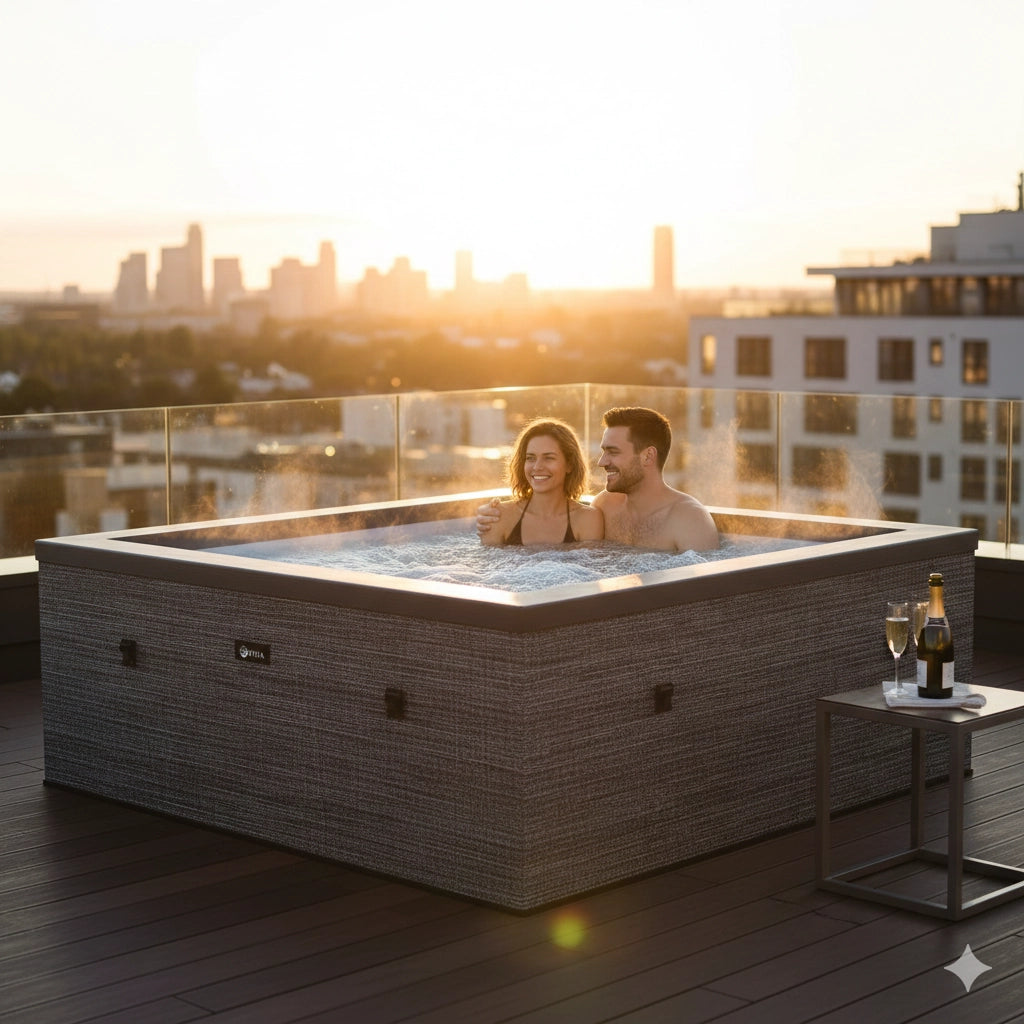 Piscina Spa Vasca Semi-Rigida 180x180x70 cm 6 Posti Riscaldamento Integrato Struttura in Schiuma NetSpa Celestia Grigio
