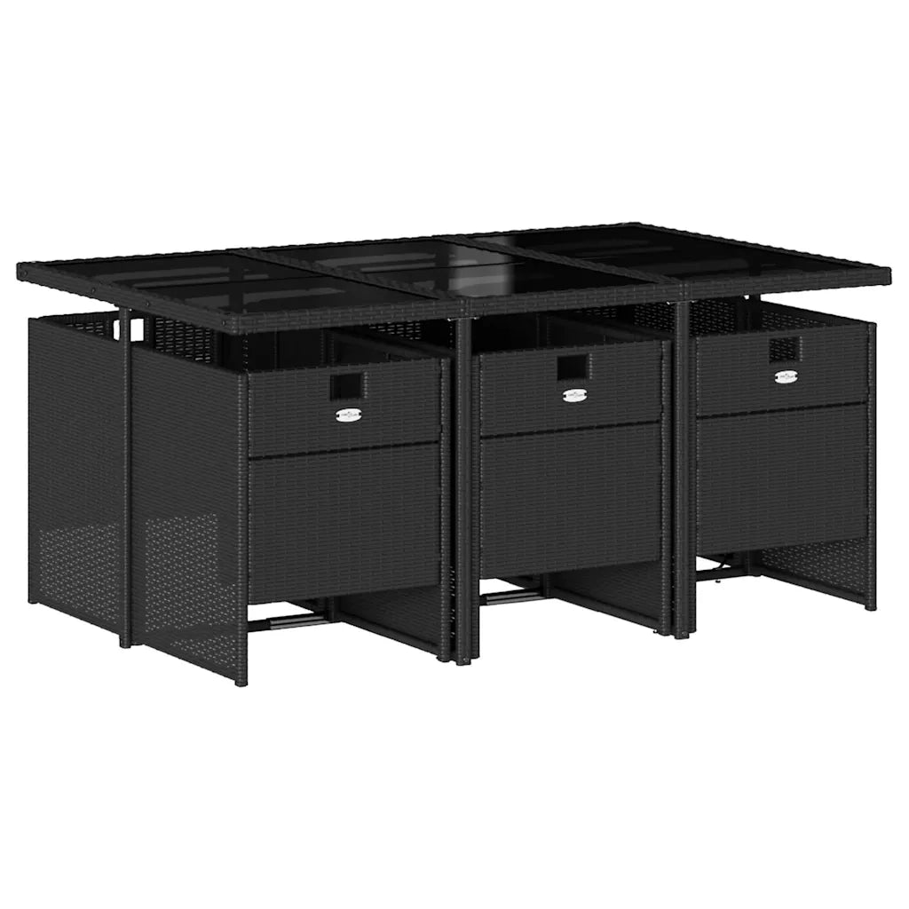 Set da Pranzo da Giardino 7 pz Nero con Cuscini in Polyrattan 3210546