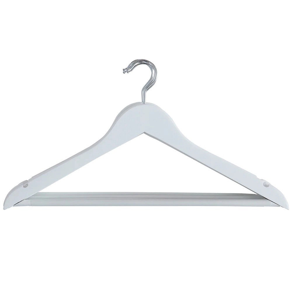 Trade Shop - Set 20pz Grucce In Legno Bianco Barra Portapantaloni Antiscivolo Gancio Ruotante -