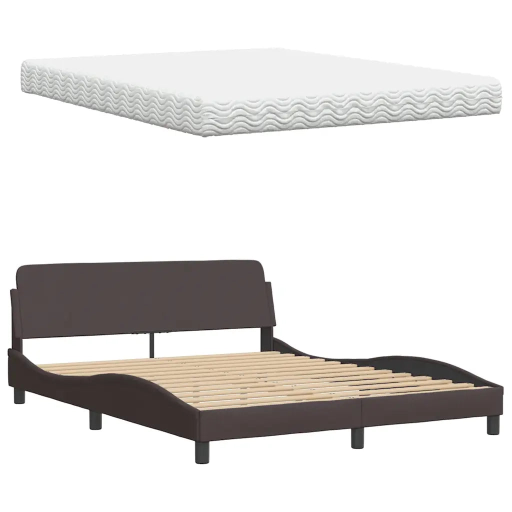 Letto con Materasso Marrone Scuro 160x200cm Tessuto 3310751