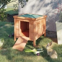 Gabbia per Conigli in Legno da Esterno con Tetto in Asfalto e Rampa Antiscivolo, 42x51x43cm, Rosso Arancione