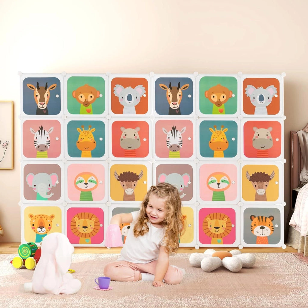 Guardaroba Portatile per Bambini, Armadio Portatile con 12 Cubi, Organizzatore Modulari per Camera dei Bambini Soggiorno, 109 x 35 x 145 cm (Bianco)