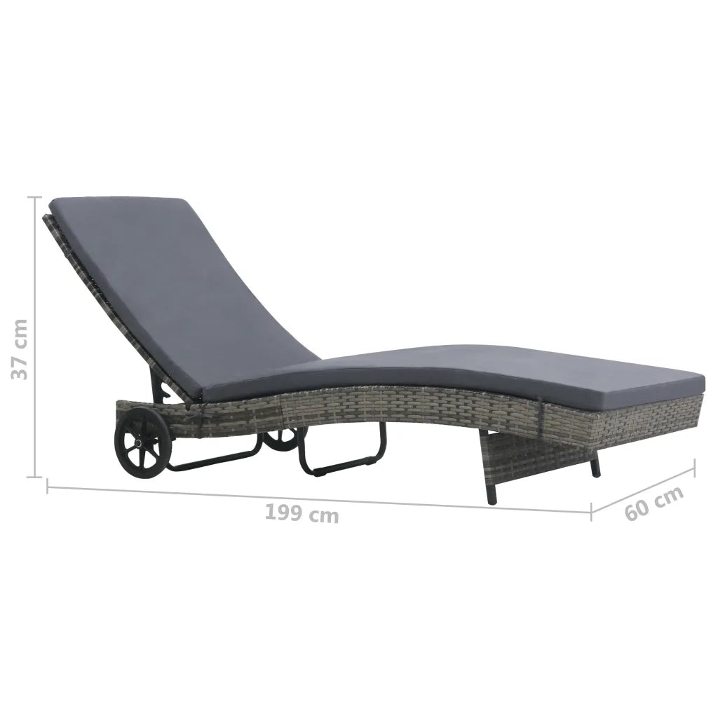 Lettino Prendisole con Cuscino e Ruote in Polyrattan Antracite 47753