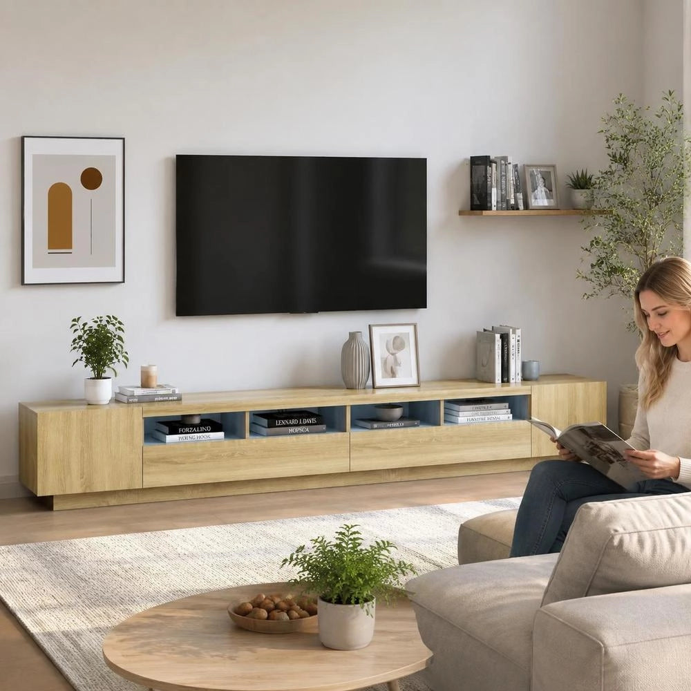 TV Cabinet With LED Lights Sonoma Oak 300x35x40 Cm