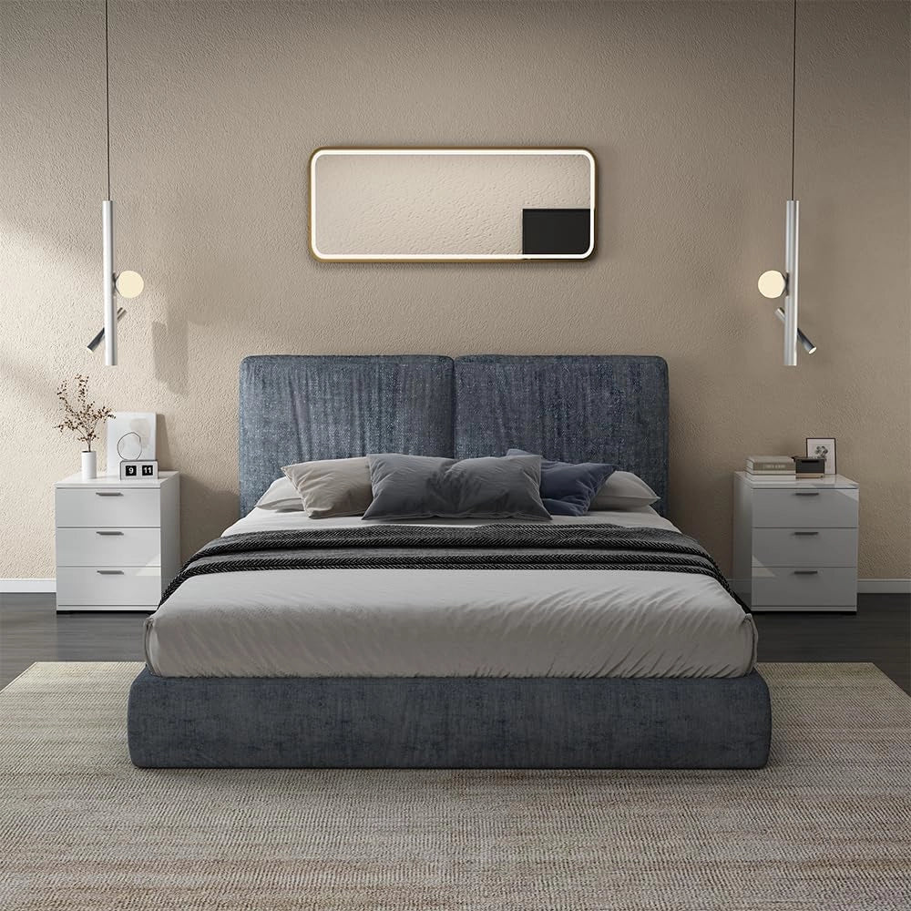 Comodino camera da letto Marseille, Bianco lucido, 46.2 x 60 cm, adatto per riporre oggetti di uso quotidiano e lampade