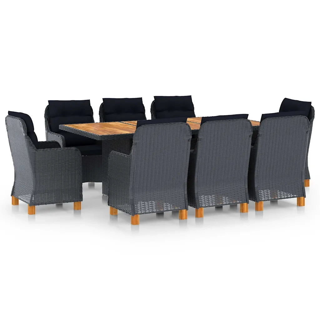 Set da Pranzo da Giardino 9pz e Cuscini Polyrattan Grigio Scuro 3060170