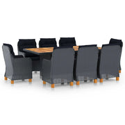 Set da Pranzo da Giardino 9pz e Cuscini Polyrattan Grigio Scuro 3060170