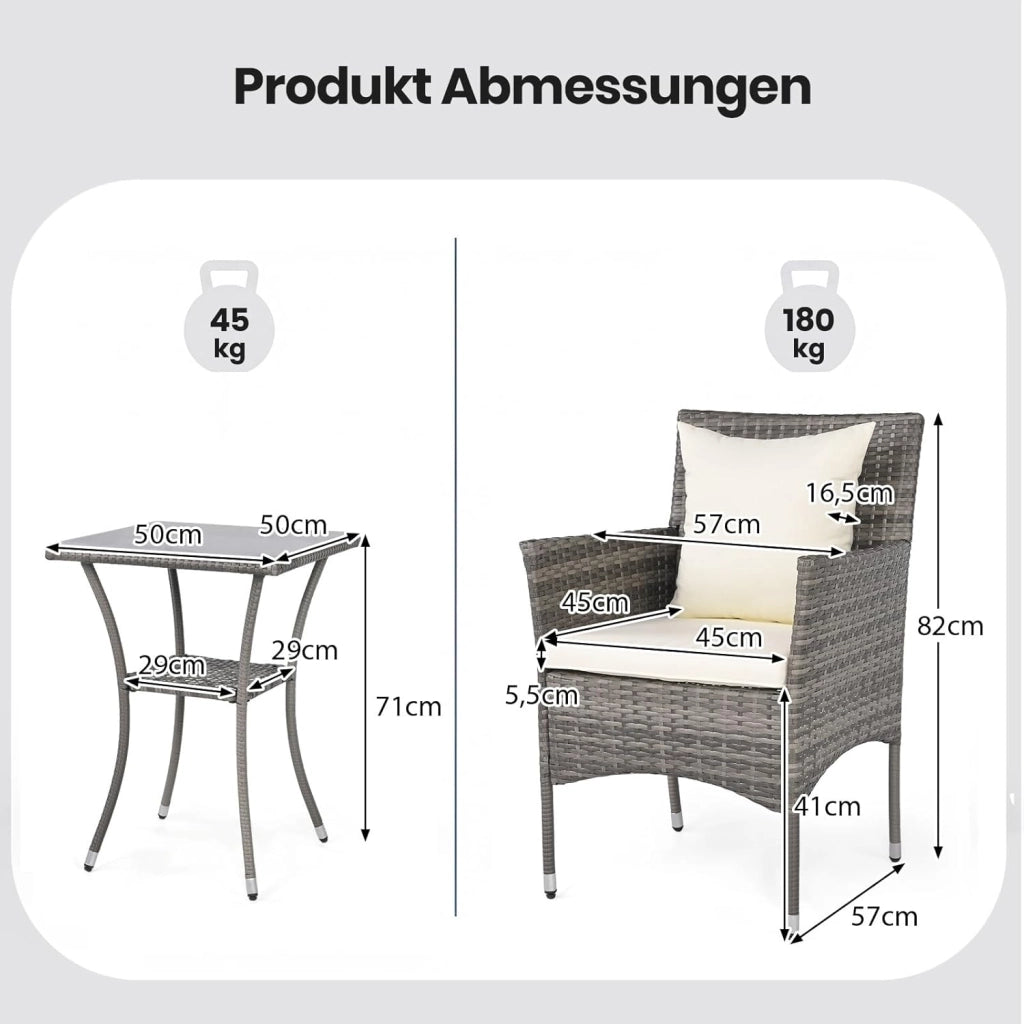 Set Mobili da Balcone 3 Pezzi, Set da Bistrot con Tavolo e 2 Sedie in Rattan con Cuscini, Mobili da Giardino per Balcone e Esterno