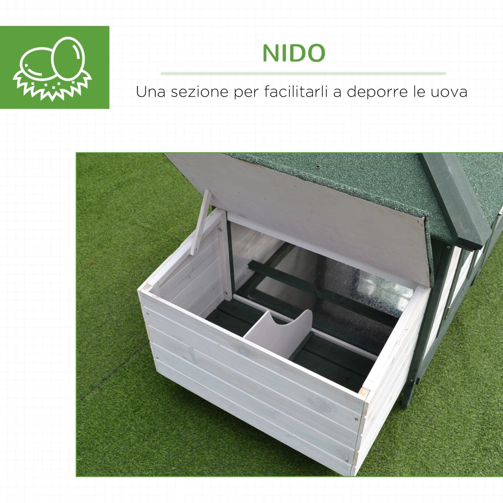 Pollaio da Giardino in Legno con Rampa ¨C zephmum ¨C 196x76x97cm Bianco Verde