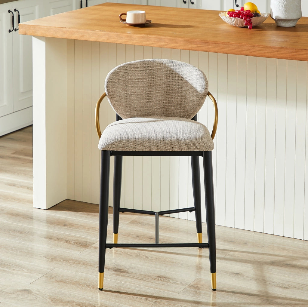 SGABELLO ALTO Set da 2 pezzi Regolabile in altezza Chenille Marrone chiaro Nero-Oro
