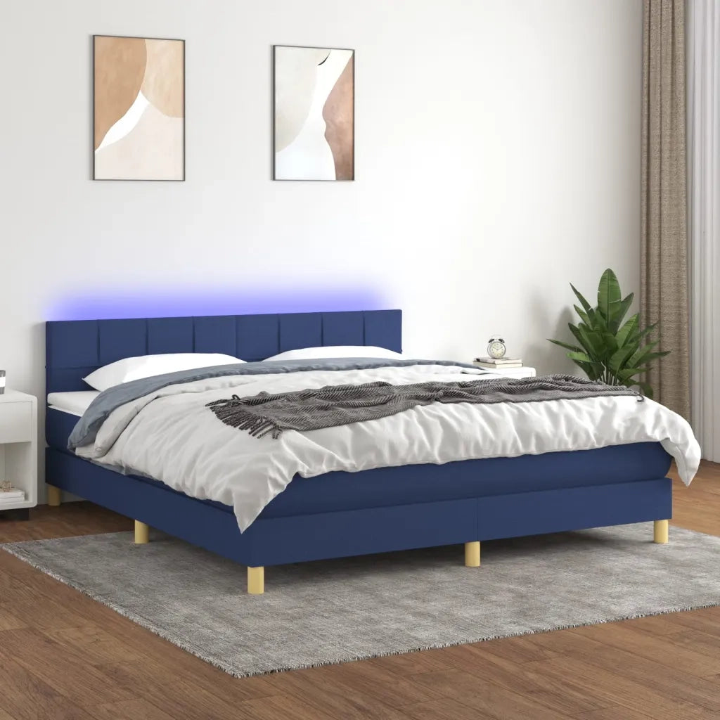 Letto a Molle con Materasso e LED Blu 160x200 cm in Tessuto 3133731