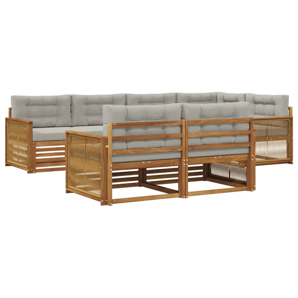 Set di divani da esterno 7 pz Naturale e Grigio Chiaro 3383479