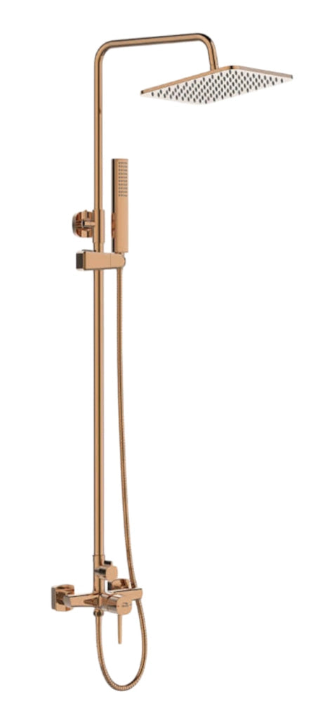 Colonna doccia con miscelatore | Set doccia minimalista, soffione a pioggia, sistema anticalcare, oro rosa