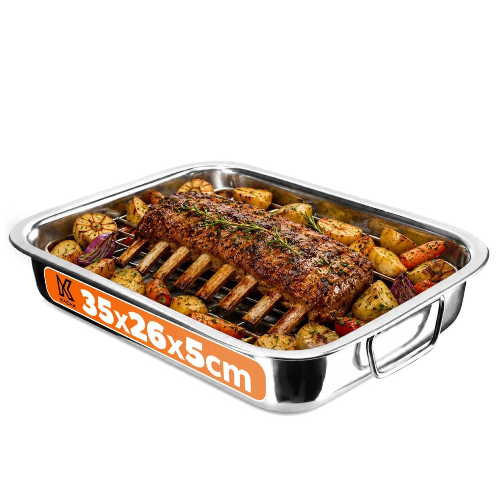 Teglia da forno KADAX con griglia per pollo e pesce, in acciaio, 35 cm