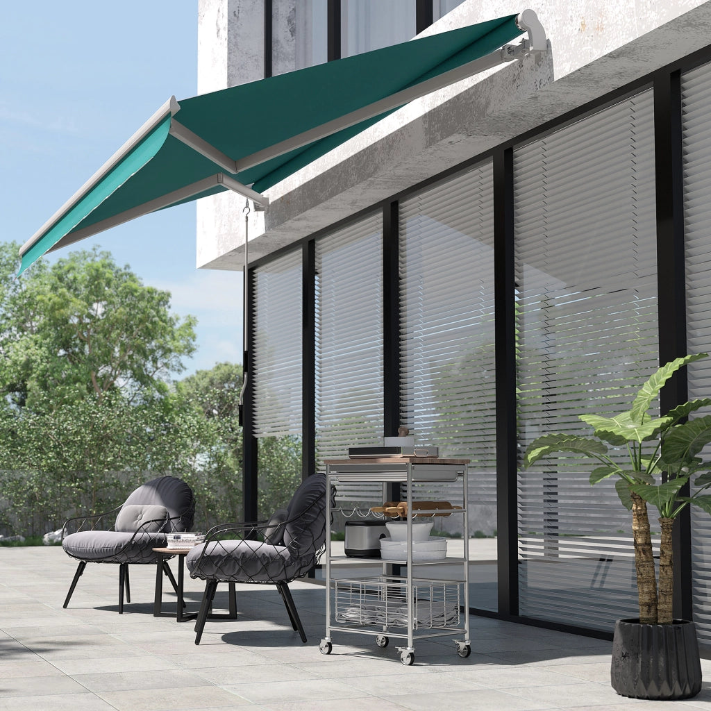 Tenda da Sole per Esterno Avvolgibile a Manovella in Metallo e Alluminio, 4x2.5m, Verde Scuro