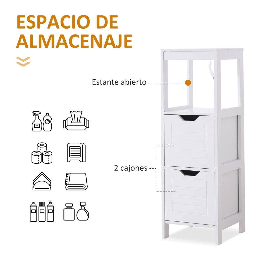 Armadietto Bagno con 2 Cassetti e Ripiano Aperto ¨C zephmum ¨C 30x30x89 cm Bianco