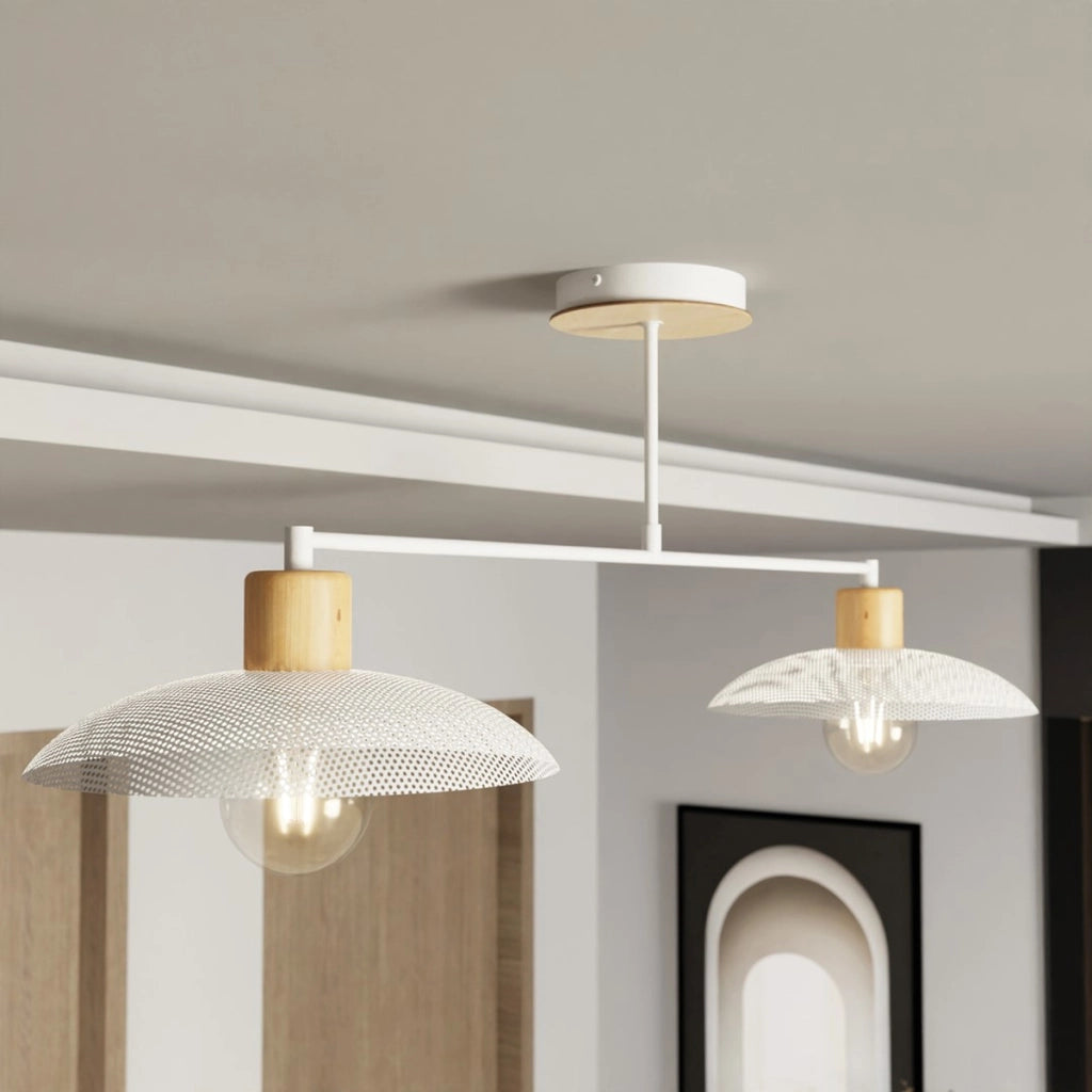 Lampada a sospensione KOBE in acciaio bianco e legno naturale