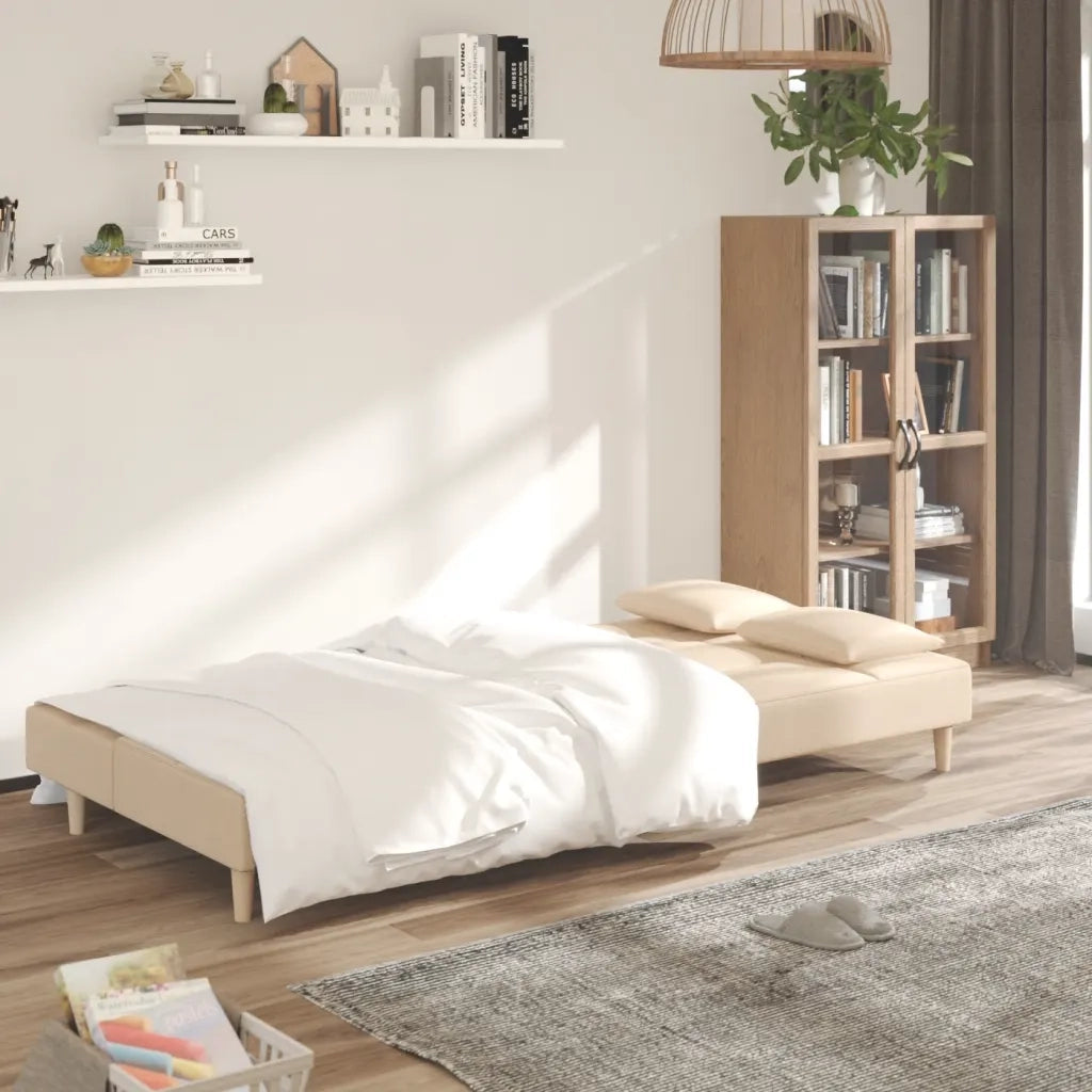 Divano letto | Sof¨¤ letto | Letto singolo a 2 Posti con 2 Cuscini Crema in Tessuto