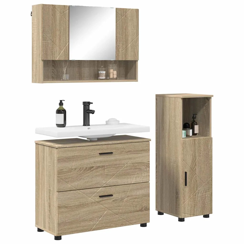 vidaXL Set di mobili per il bagno con cassetto 3 pcs rovere sonoma