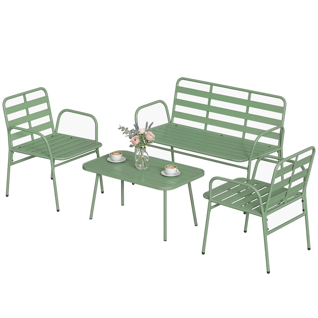 Set Giardino 4 Pezzi. Divano Esterno Metallo con Doghe. Verde