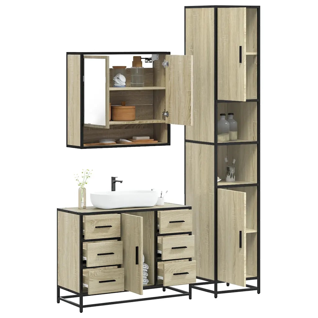vidaXL Set Mobili da Bagno 3 pz Rovere Sonoma in Legno Multistrato
