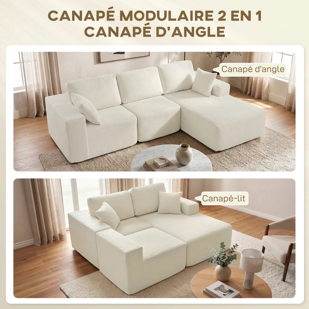 Divano Angolare Letto 3 Posti ¨C Zephmum ¨C Velour Crema 267cm