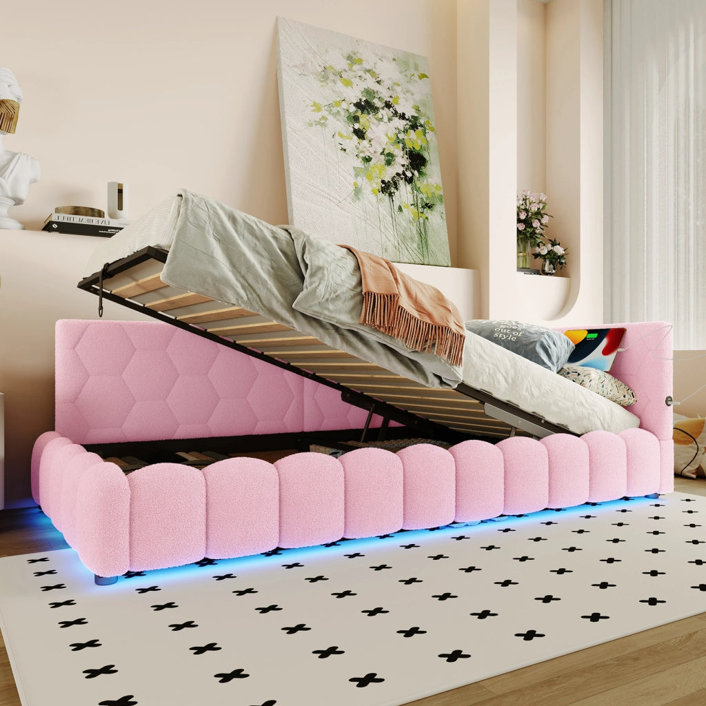 Daybett con funzione divano letto in velluto rosa 90x200 cm