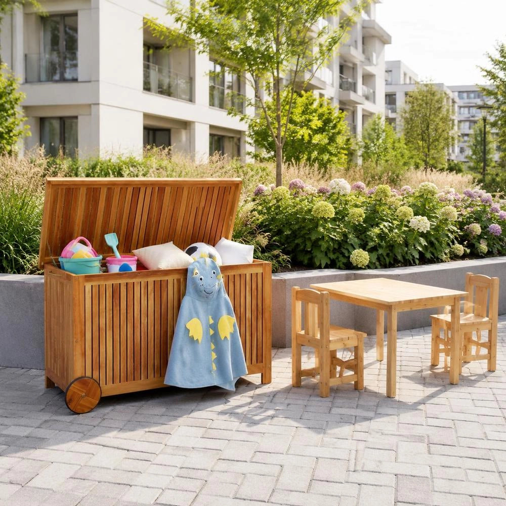 Garden Storage Box With Wheels, 90x50x58 Cm, Solid Acacia Wood