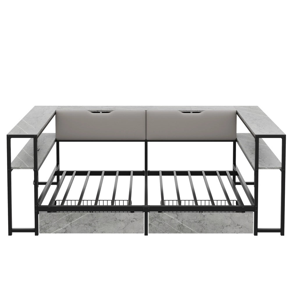 Letto Singolo Imbottito con 2 Cassetti e Rete a Doghe in Metallo ¨C Xylo ¨C 90x200, Grigio Cemento